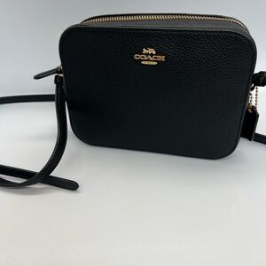 Coach Black Pebbled Leather Crossbody Camera Bag with Gold Hardware